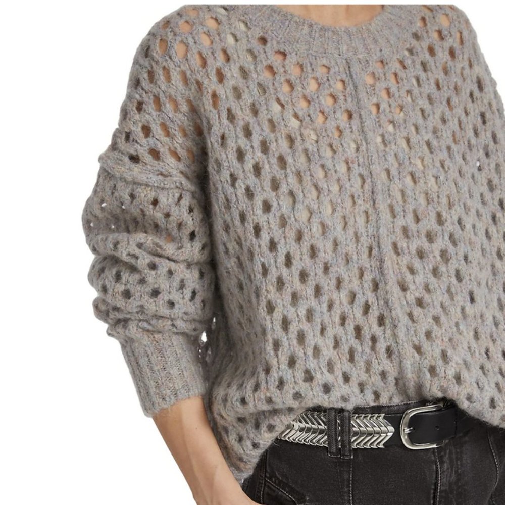 Isabel Marant Étoile's Tiana Open-Knit Crochet Style Sweater, Light Grey NWOT - Picture 5 of 7